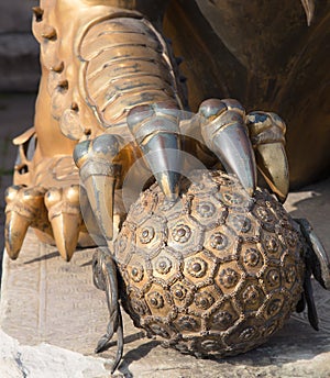 Bronze Chinese dragon statue in the Forbidden City. Beijing, China