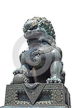 Bronze Chinese guardian lion statue isolated