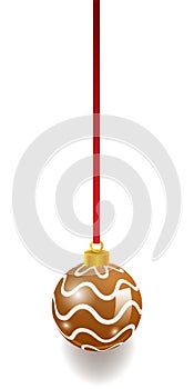 Bronze Christmas ball decoration background. Happy New Year bauble traditional. Merry Xmas greeting card . Bright shiny decorative