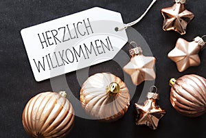 Bronze Christmas Tree Balls, Herzlich Willkommen Means Welcome