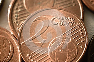 Bronze coin 2 euro cents. Money of Europe