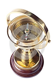 Bronze compass isolated over white