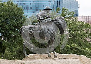 Bronze Cowboy on Horse Sculpture, Pioneer Plaza, Dallas