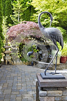 Bronze Cranes in Japanese Inspired Garden