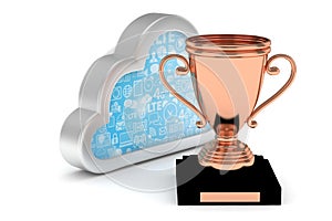 Bronze cup with cloud. 3D rendering.