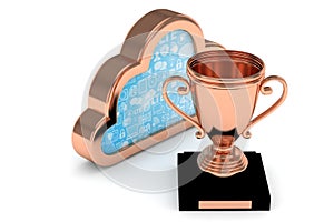 Bronze cup with cloud. 3D rendering.