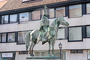 Bronze equestrian statue of Andras Hadik at Holy trinity square on Fisherman`s Bastion in Budapest