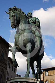 Bronze equestrian statue of Cosimo I de Medici the Grand Duke of Tuscany on the Piazza della Signoria in Florence, Tuscany, Ital