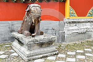 Bronze figure of an elephant in the Hengdian Film and Television City, in Zhejiang Province, China