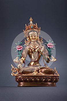 Bronze figurine of a green Tara - the great woman of a bodkhisattva.