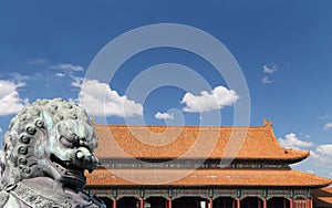 Bronze Guardian Lion Statue in the Forbidden City, Beijing