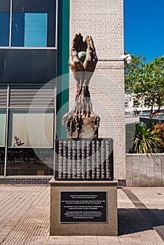 Bronze Hands Sculpture, Reaching Upward to the Sky in Birmingham, UK.