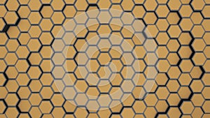 Bronze hexagon background footage. Moving colorful mosaic chaotic animation. Hi-tech top view geometric hexagonal backdrop