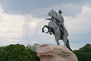 The Bronze Horseman an equestrian statue of Peter the Great in the Senate Square in St Petersburg, Russia.