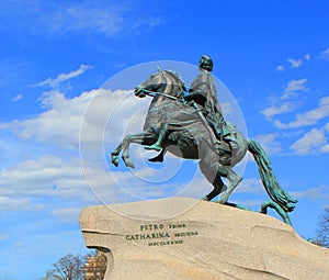 The Bronze Horseman equestrian statue of Peter the Great in St Petersburg, Russia.