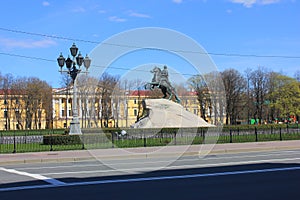 Beautiful scenic monument the Bronze horseman in Saint Petersburg, Russia
