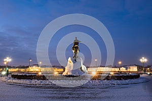 Bronze Horseman Monument to Peter the Great on the Senate Square in St. Petersburg in winter
