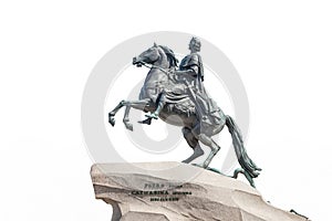 Bronze Horseman in Saint Petersburg, isolated on white background