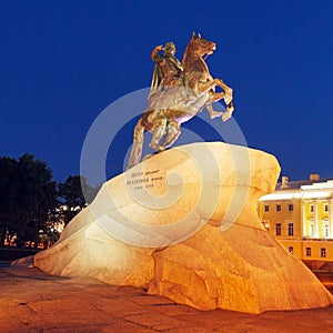 Bronze Horseman Statue at Night, Saint Petersburg, Russia