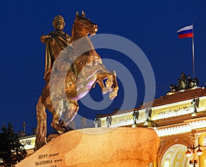 Bronze Horseman Statue at Night, Saint Petersburg, Russia