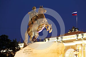 Bronze Horseman Statue at Night, Saint Petersburg, Russia