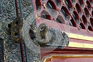 Bronze keys for the wooden door