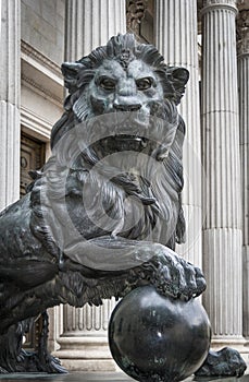 Bronze lion of the Congreso de los diputados. Spanish Parliament photo