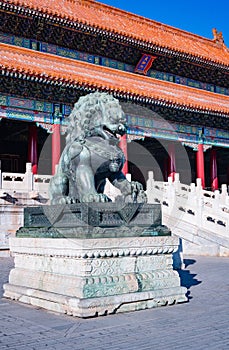 Bronze lion in the forbidden city
