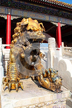 The bronze lion in the forbidden city, Beijing China