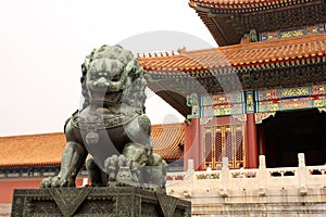 Bronze lion is guarding Forbidden City