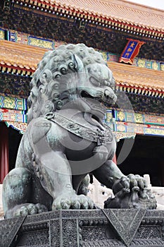 Bronze lion statue in the forbidden city