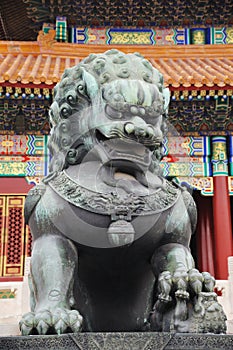 Bronze lion statue in the forbidden city