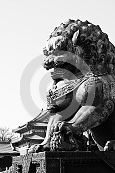 Bronze Lion statue in Forbidden City Beijing China