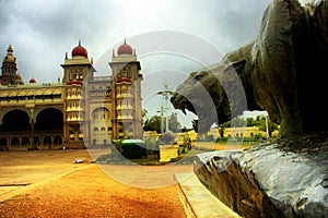 Bronze Lion statue Indian Mysore Palace photo