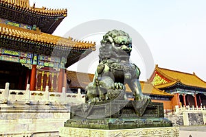 Bronze Lion statue at Palace of Heavenly Purity