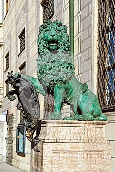 Bronze lion XIX c. in front of the Alte Residenz, royal palace photo