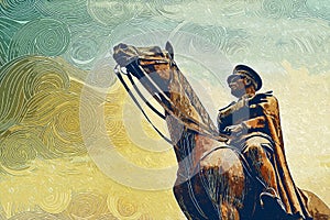 Bronze memorial statue of Mustafa Kemal Ataturk on his horse photo