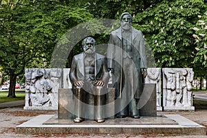 The bronze monument of Karl Marx and Friedrich Engels stands in the middle of the German capital Berlin