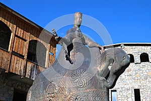 Bronze Monument of Tamar The Great, the Famous Female King of Georgia on the Town Square of Mestia, Georgia