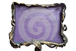 Bronze plate sign with violet space for text. Isolated