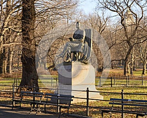 Bronze portrait sculpture depicting poet and essayist Fitz-Greene Halleck on Literary Walk in Central Park, New York City