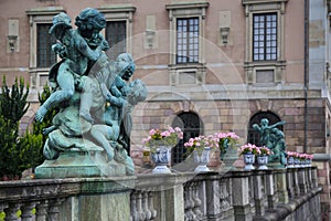 Bronze sculpture Barmhertighet at the Royal palace statue, Stock