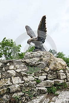 The bronze sculpture of an eagle fighting a snake on a Mashuk mountain