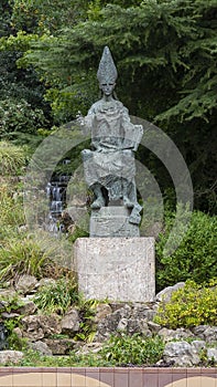 Bronze sculpture by Manuel Cusachs titled `Abad Oliba` at the Monserrat Monastery.