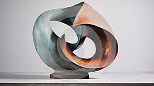 Bronze Sculpture: Teal And Orange Circle With Irregular Curvilinear Forms