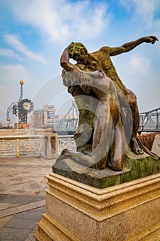 Bronze sculptures along the Haihe river nearby The Liberation Bridge Jiefang bridge