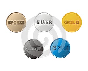 Bronze, silver, gold, platinum, custom coins