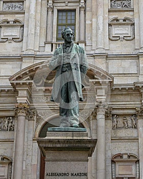 Bronze statue of Alessandro Manzoni in Milan, Italy.