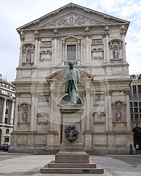 Bronze statue of Alessandro Manzoni in Milan, Italy.