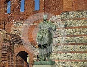 Bronze Statue of the Ancient Roman Emperor Augustus at the Palatine Gate, Turin